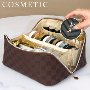 Large Capacity Travel Cosmetic Makeup Bag PU Leather Waterproof Portable Pillow Bag with Handle and Divider Multifunctional Storage Bag Makeup Accesso