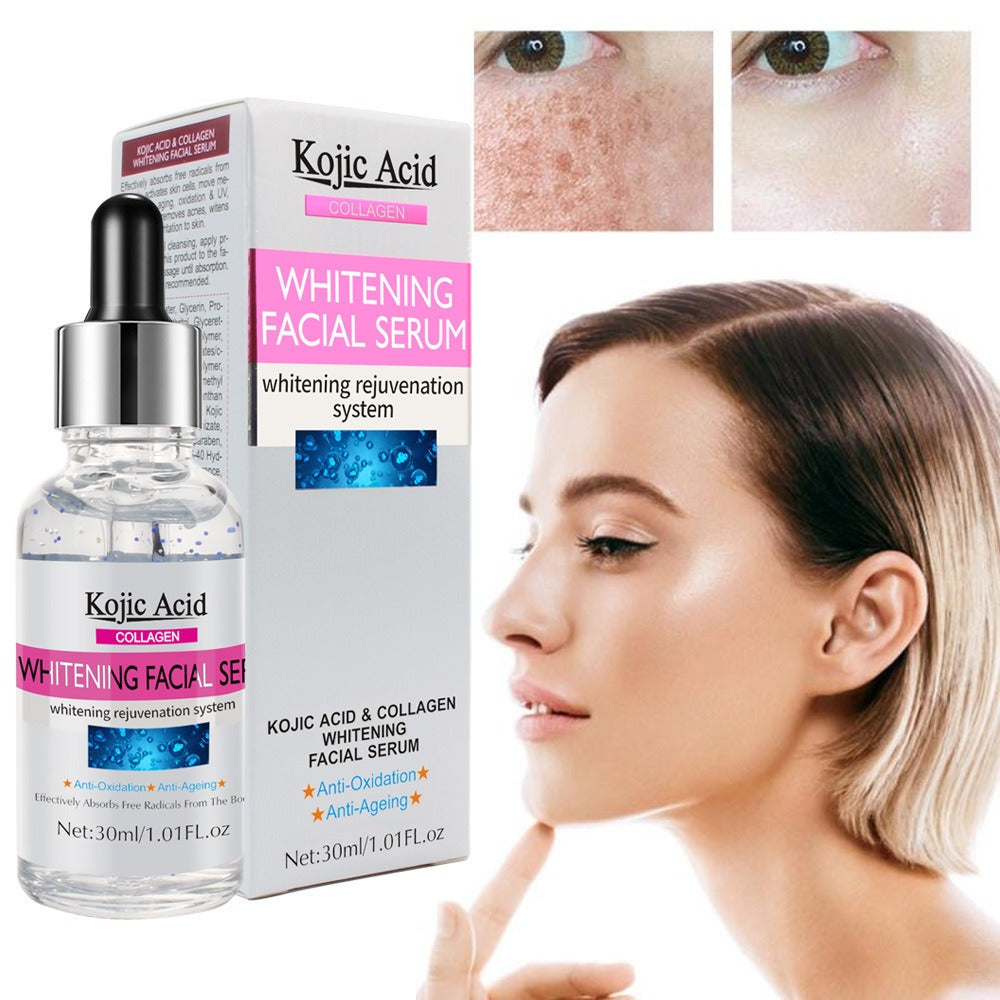 Kojic Acid and Collagen Whitening Facial Serum Anti-aging Anti-Oxidation Skin Brightening Dark Spot Remover Hydrating Fade Cream, 30ml