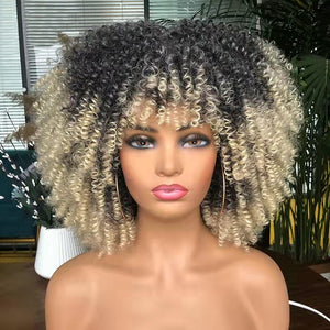 Female Hair African Small Curly Hair Explosion Head Black Chemical Fiber Wig Full Head Set