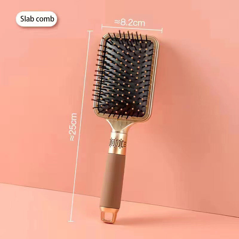 Air Cushion Massage Comb with Non-Slip Handle, Detangling Hair Brush, Reduces Frizz and Breakage, Big Bend Smooth Modeling Hair Comb, 25cm * 8.5cm - Matte Gold / Square Comb