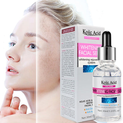 Kojic Acid and Collagen Whitening Facial Serum Anti-aging Anti-Oxidation Skin Brightening Dark Spot Remover Hydrating Fade Cream, 30ml