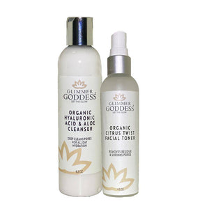 Organic Fresh Start Duo: Cleansing and Toning for Naturally Radiant Skin, Hyaluronic Acid Cleanser (8.2 oz), Citrus Twist Toner (4.5 oz)