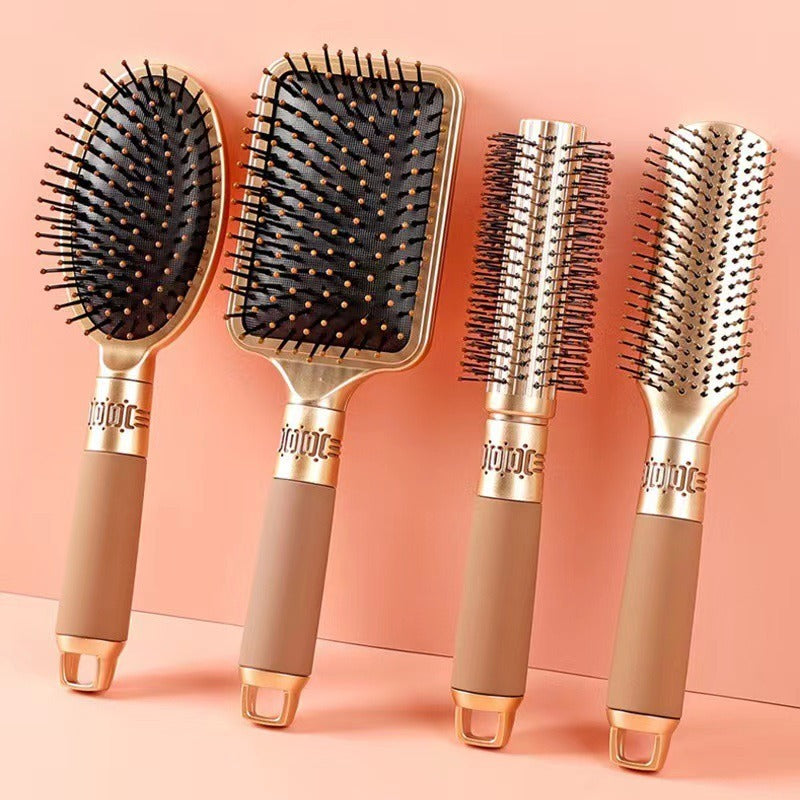 Air Cushion Massage Comb with Non-Slip Handle, Detangling Hair Brush, Reduces Frizz and Breakage, Big Bend Smooth Modeling Hair Comb, 25cm * 8.5cm - Matte Gold / Square Comb